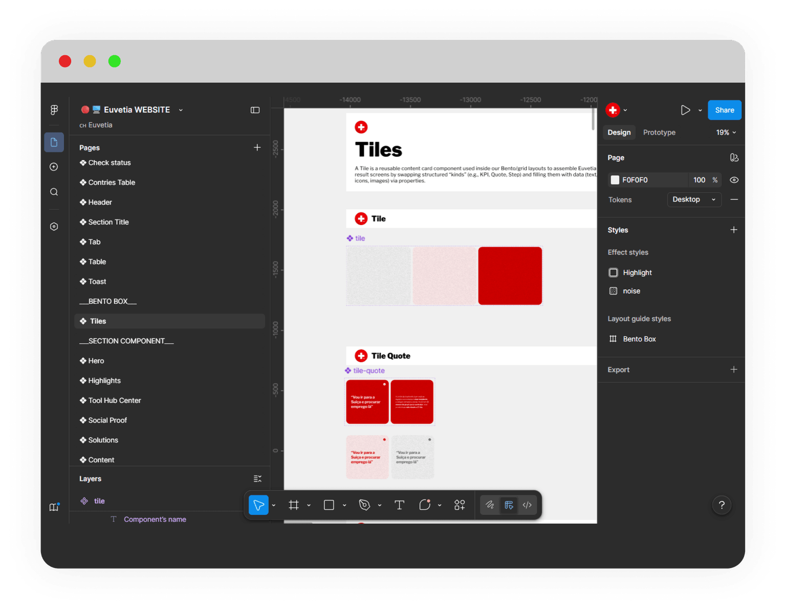 Screenshot of the components screen in Figma.
