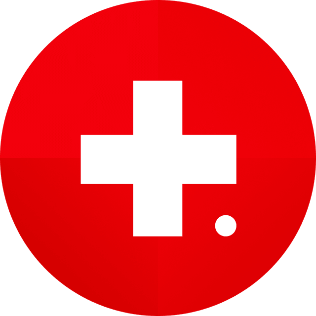 Euvetia mark with a white Swiss cross on a red gradient circle and an accent dot.