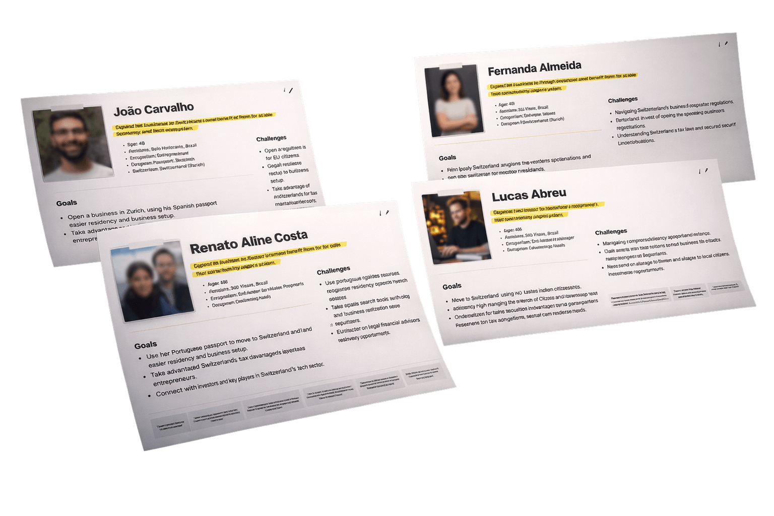 Figma workspace showing the Euvetia Double Diamond discovery phase—research boards, personas, journey maps, and UI explorations.