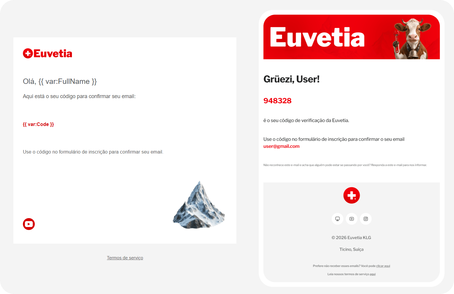 Redesigned Euvetia confirm email template