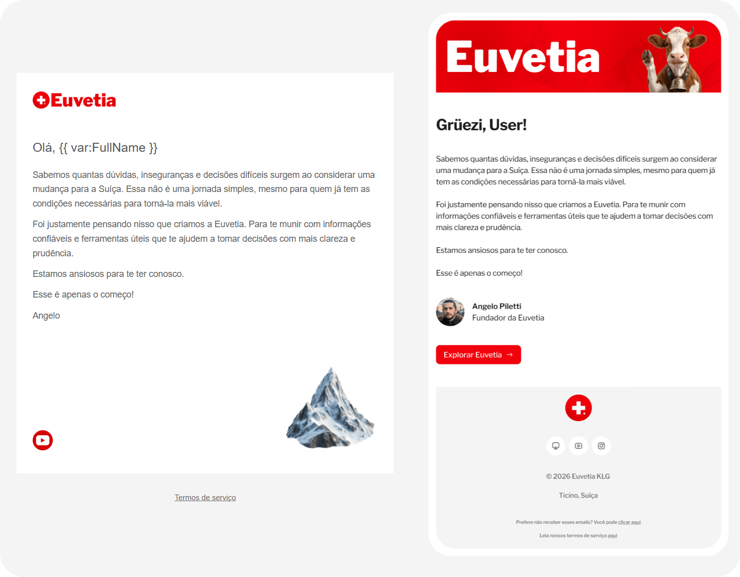 Redesigned Euvetia welcome email template