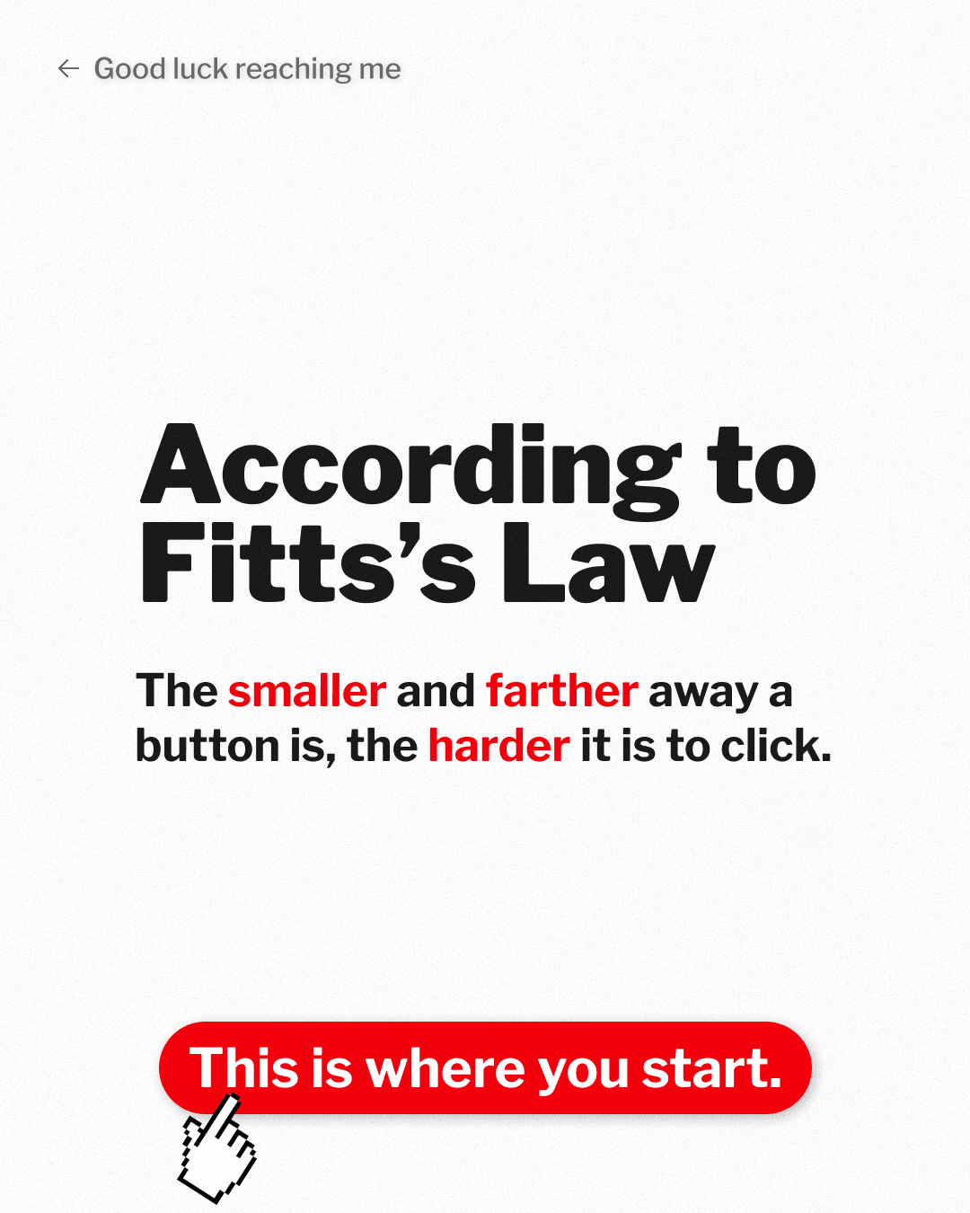 Visual explaining that smaller and farther buttons are harder to click