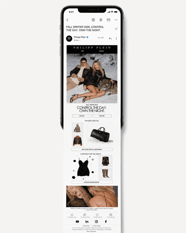 The FW26 launch newsletter design, from hero art to footer